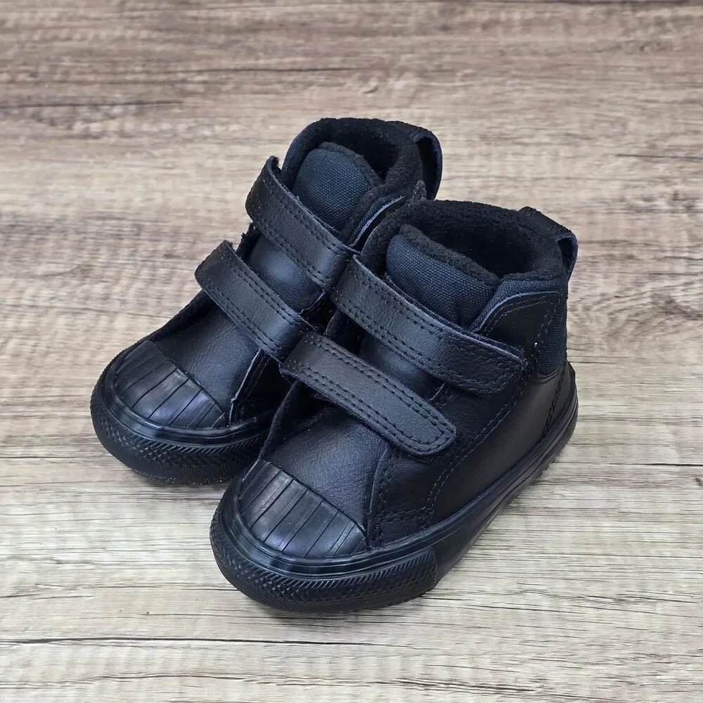Converse Chuck Taylor All Star Berkshire Toddler's Sz 4 Black Leather Boots NEW